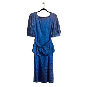Vintage 1970s 14 Lanz Originals floral dress teal bow metallic formal dress